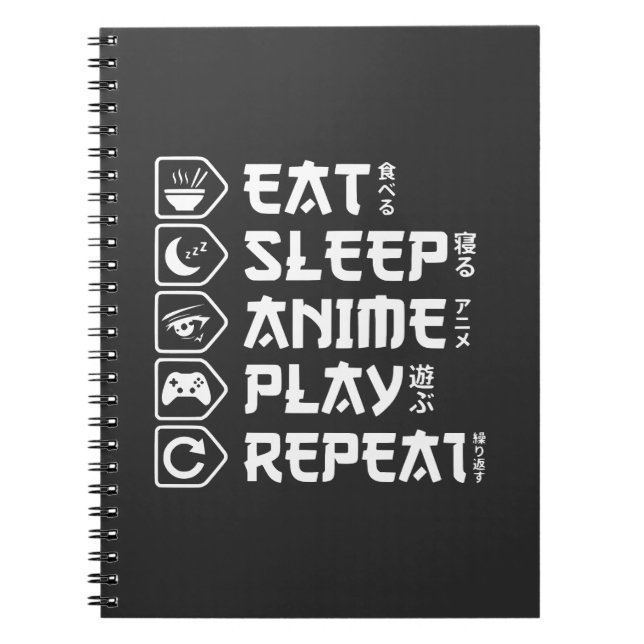 Caderno Espiral Eat Sleep Anime Play Repeat Otaku Anime Lifestyle (Frente)