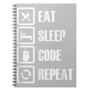 Caderno Espiral Eat Sleep Code Repetir Engenheiro de Programação