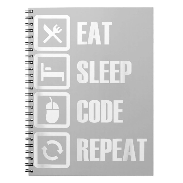 Caderno Espiral Eat Sleep Code Repetir Engenheiro de programação d (Frente)