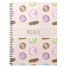 Caderno Espiral Eclairs de Aquarela Donuts Diversão Capricho Doce