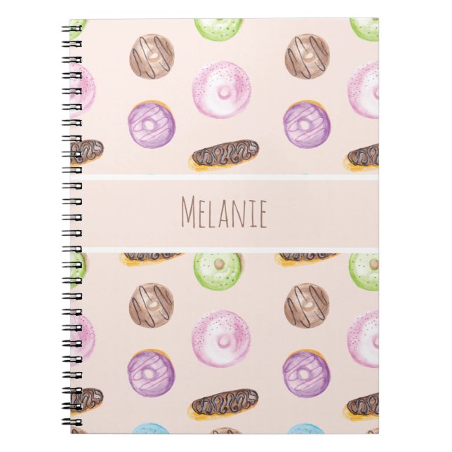 Caderno Espiral Eclairs de Aquarela Donuts Diversão Capricho Doce (Frente)