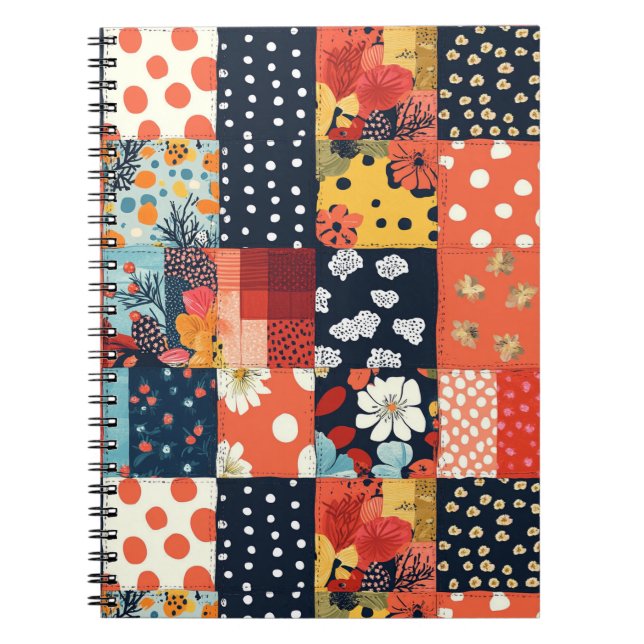 Caderno Espiral Eclético Floral Patchwork Azul Coral Cottage (Frente)