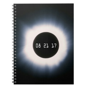 Caderno Espiral Eclipse Solar Total de agosto de 2017 em preto e b