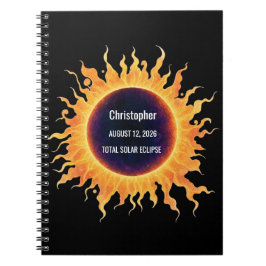 Caderno Espiral Eclipse Total de Água-forte Solar Total 2026 Nome