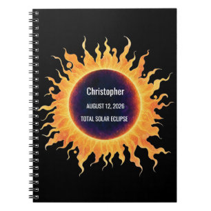 Caderno Espiral Eclipse Total de Água-forte Solar Total 2026 Nome