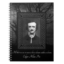 Caderno Espiral Edgar Allen Poe Cita Floresta Negra/Cinza