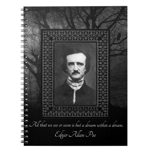 Caderno Espiral Edgar Allen Poe Cita Floresta Negra/Cinza (Frente)