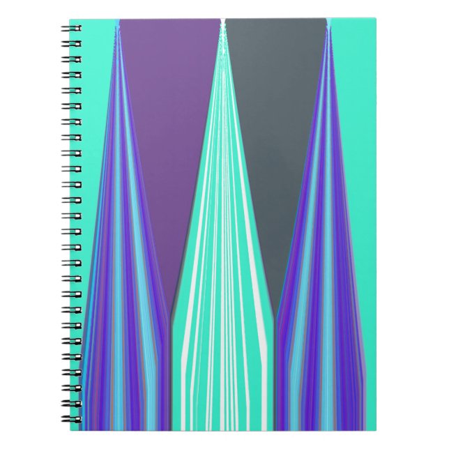Caderno Espiral Edgy Blue Purple Cyan Chevron Art Impressão (Frente)