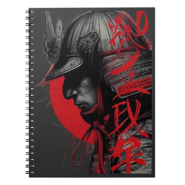 Caderno Espiral Edgy Samurai Warrior Japanese Ink Red Sun Notebook (Frente)