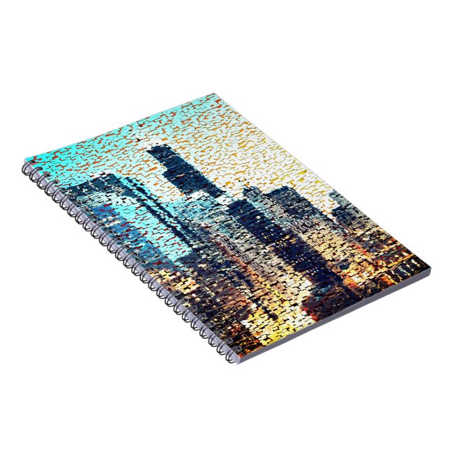 Caderno Espiral Edifícios da cidade azul em mosaico com alivio (Lado Direito)