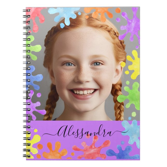 Caderno Espiral Editable Pastel Splash Custom Photo Frame  (Frente)