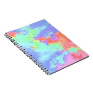 Caderno Espiral Efeito de respingo de tinta arco-íris laranja verd