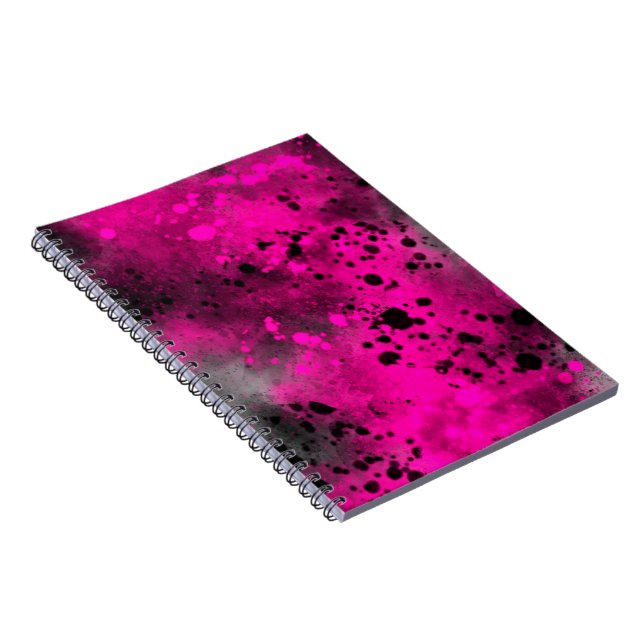 Caderno Espiral Efeito de Salpicos de Tinta Rosa e Preto (Lado Direito)