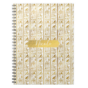 Caderno Espiral Egito Dourado e branco Glam Moderno Chic
