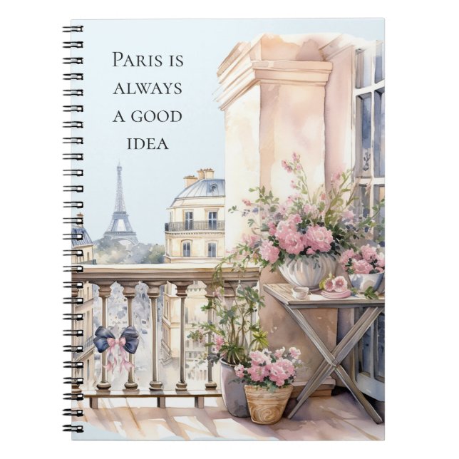 Caderno Espiral Eiffel Tower Paris Floral (Frente)