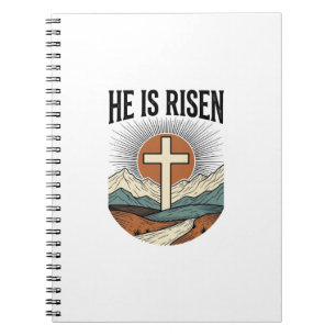 Caderno Espiral Ele Ressuscitou Cruz Nascer do Sol Camisa Cristã d
