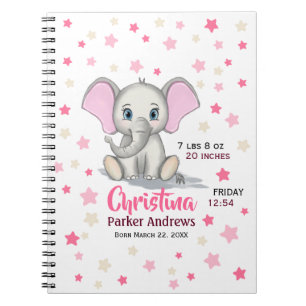 Caderno Espiral Elefante Bonito de Bebê com Estatuagens de Nascim