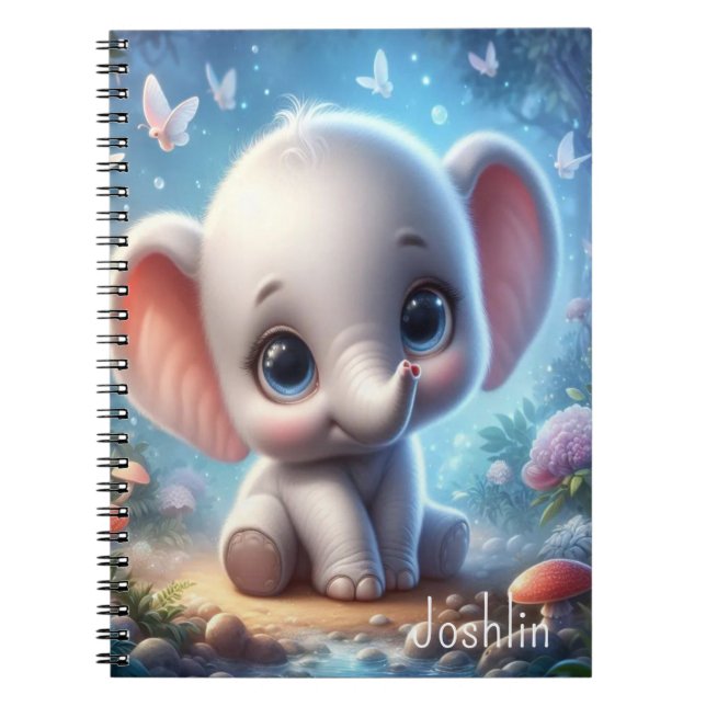 Caderno Espiral Elefante Branco de Bebê Fofo  (Frente)