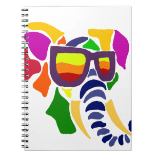 Caderno Espiral Elefante colorido que veste o abstrato dos óculos