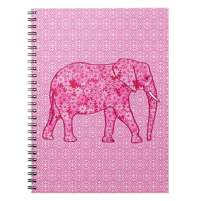 Caderno Espiral Elefante da flor - cor-de-rosa fuchsia (Frente)