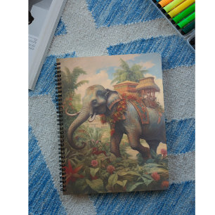 Caderno Espiral Elefante de cena botânica com howdah