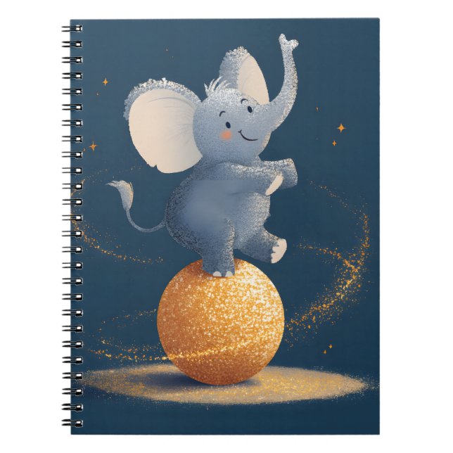 Caderno Espiral Elefante de Circo Espelhado em Arte de Bola Dourad (Frente)