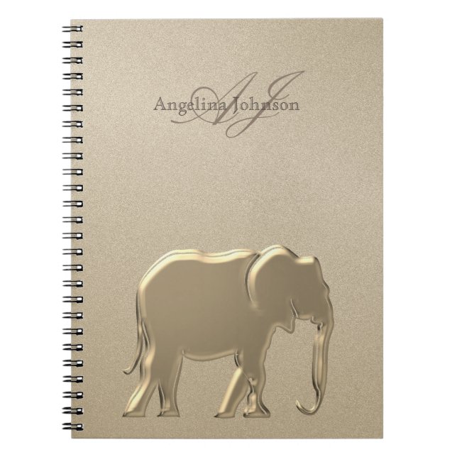 Caderno Espiral Elefante Dourado Luxo Monogramado (Frente)