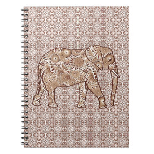 Caderno Espiral Elefante fratural giratório - castanho e esticado