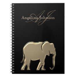 Caderno Espiral Elefante Moderno Monogramado em Folha Dourada e Pr