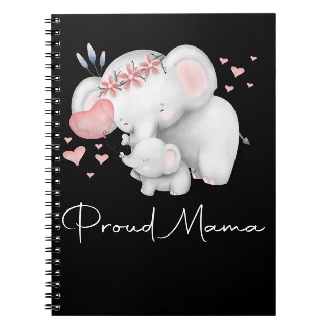 Caderno Espiral Elefante Orgulhosa Mama e Dia de as mães de Bebê (Frente)