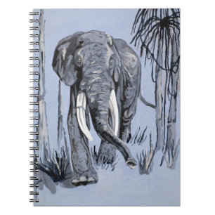 Caderno Espiral Elefante Passando Por Savana Florhada Em Azul