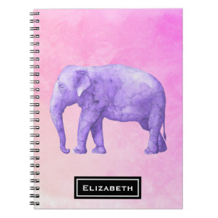 Caderno Espiral Elefante roxo em aquarelas cor-de-rosa sonhadoras