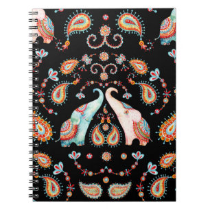 Caderno Espiral Elefante Tribal: Padrão de Paisley de Watercolor.