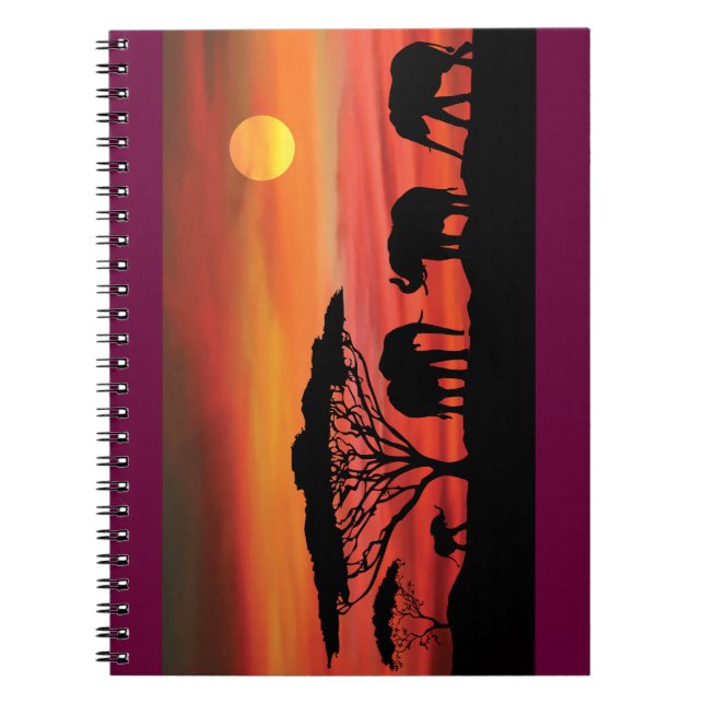 Caderno Espiral Elefantes e pôr do sol (Frente)