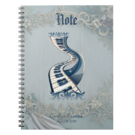 Caderno Espiral Elegance in piano keys and blossoms.
