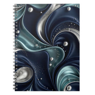 Caderno Espiral Elegância à Meia-Noite, Azul Marinho, Verde-Azul e