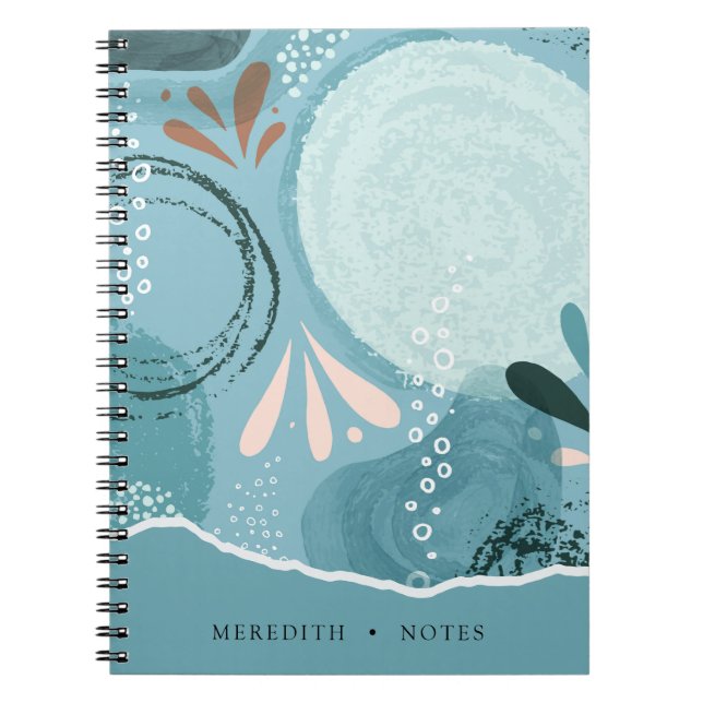 Caderno Espiral Elegância Abstrata Aqua Verde Personalizado (Frente)