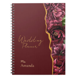 Caderno Espiral Elegância da Flor Burgundy com Dourado