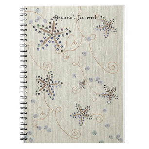 Caderno Espiral Elegância de Estrela-do-Mar Praia Lantejoulas Bril