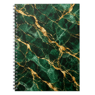 Caderno Espiral Elegância de Mármore Verde Esmeralda Dourado