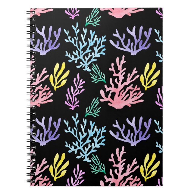 Caderno Espiral Elegância de recifes de coral: Padrão de Aquarela (Frente)