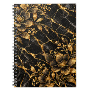 Caderno Espiral Elegância Floral Ouro Preto