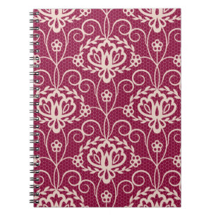 Caderno Espiral Elegância Floral: Padrão de rendas Vermelhas