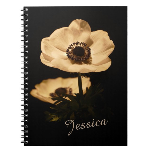 Caderno Espiral Elegant Anemone Flower Black Personalised (Frente)
