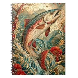 Caderno Espiral Elegant Art Nouveau Trout Floral