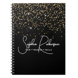 Caderno Espiral Elegant Black and Gold Glitter Salon Business