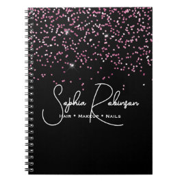 Caderno Espiral Elegant Black and Pink Glitter Salon Business