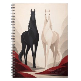 Caderno Espiral Elegant Black and White Horses Minimalist Art