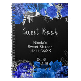 Caderno Espiral Elegant Blue and Silver Flowers Sweet Sixteen