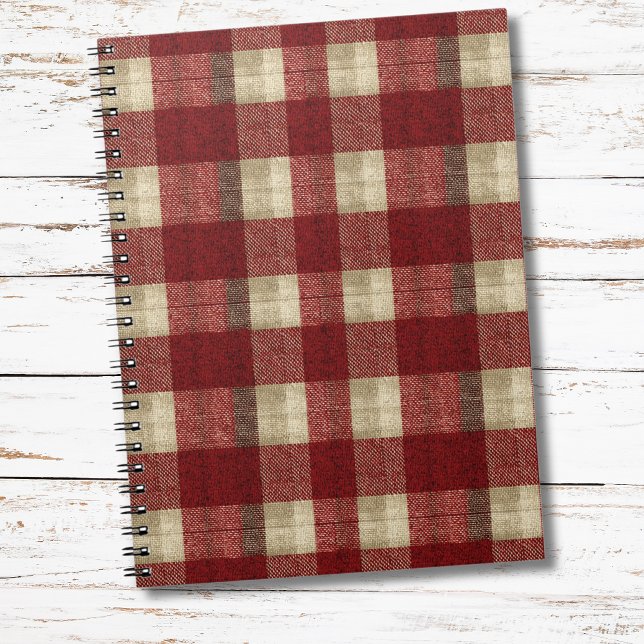 Caderno Espiral Elegant Burgundy Ivory Rust Red Plaid Pattern (Criador carregado)